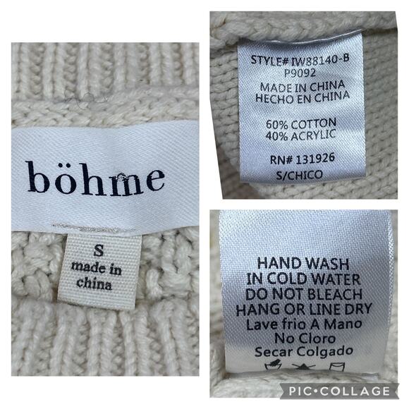 Bohme Floral Knit Sweater Vest S Cream Yellow Pullover Hippie Peasant Prairie - Picture 7 of 7